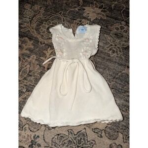 Hartstrings Baby Girls White Knit Dress with Pink Flowers
